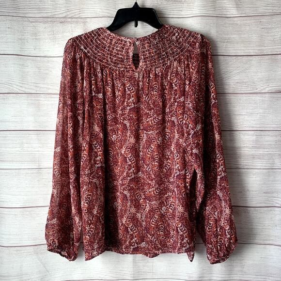 Joe Fresh Pink Paisley Blouse Long Sleeves Round Shirring Neckline Size XL - Picture 6 of 13